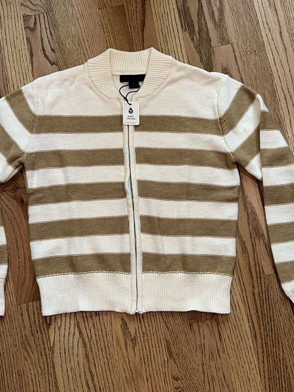 NWT Sanctuary Cream Khaki Striped Cotton Zip Up Sweater Jacket Size S
